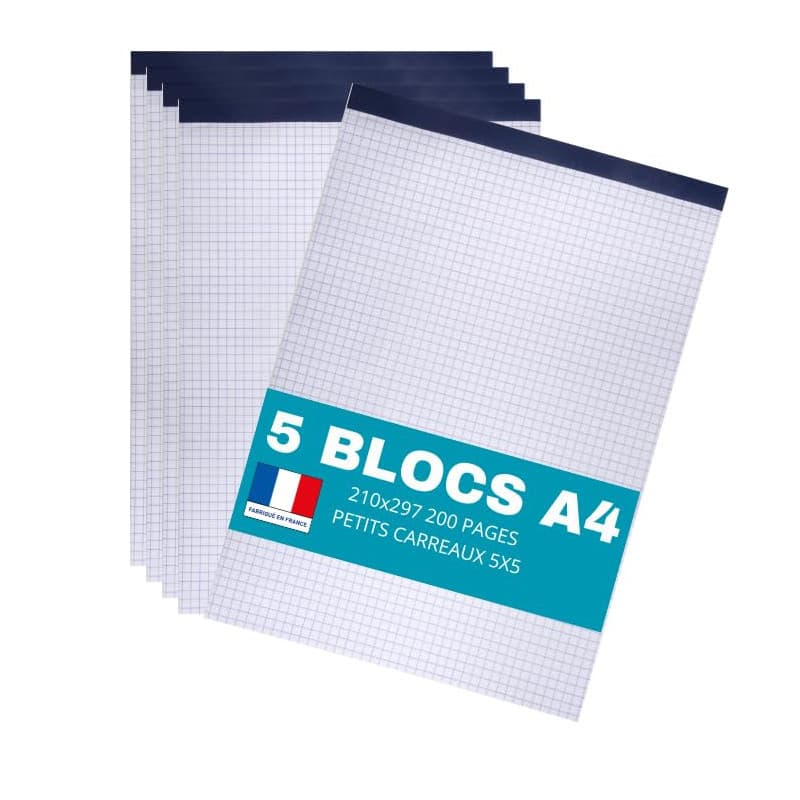 Lot de 5 Bloc-Notes A4 Petits Carreaux 5mm - Hamelin - Image 1
