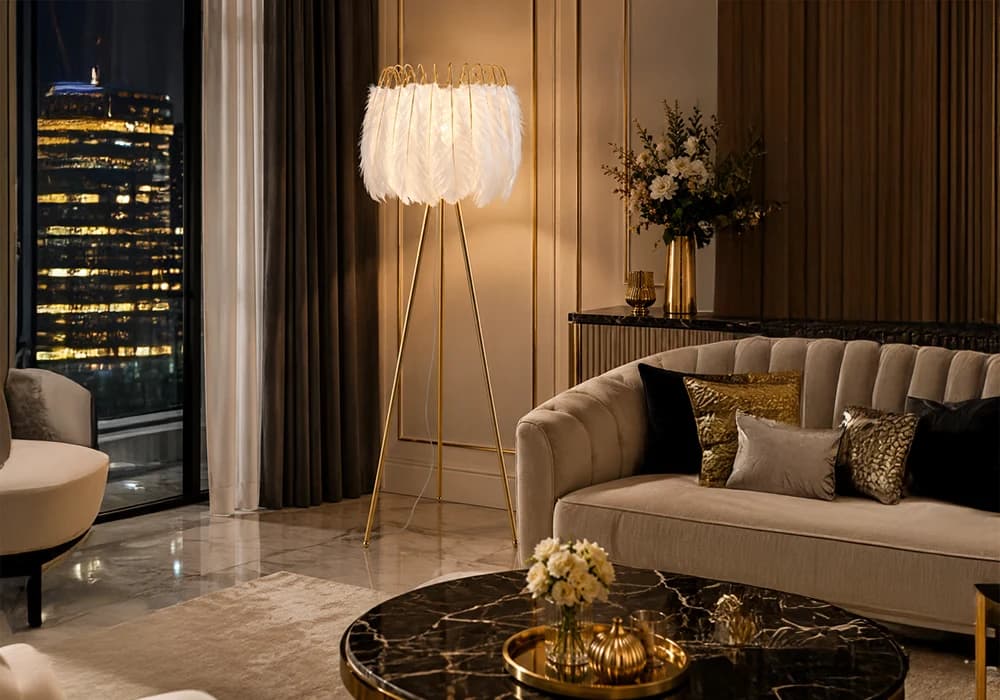 Lampadaire AURUM Élégance – Design Glamour Doré & Blanc