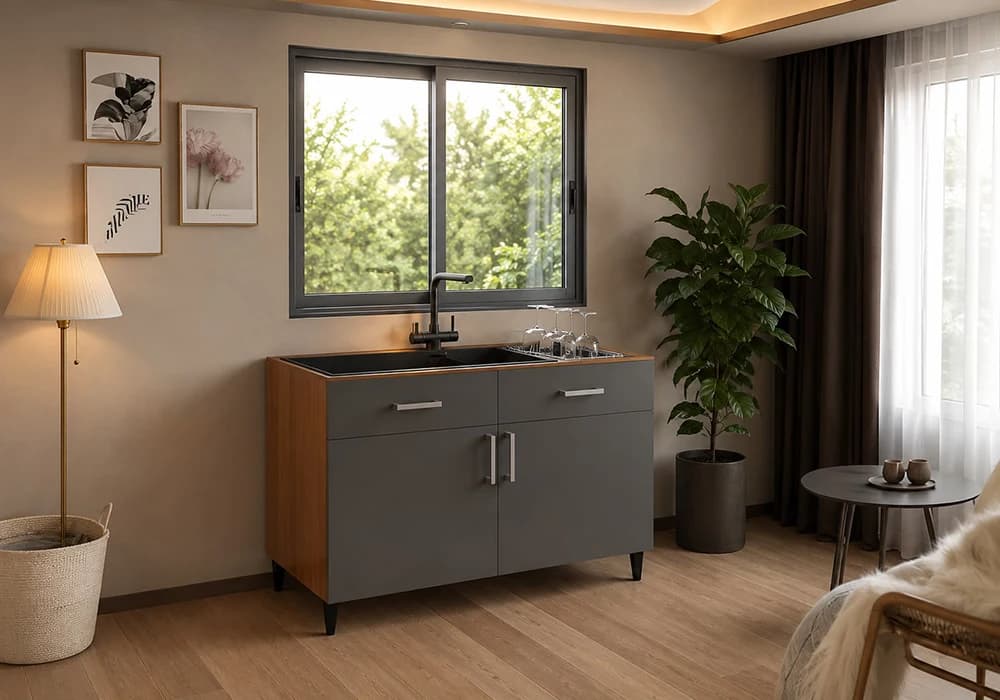 Meuble Bas Sous Évier 120 cm/ 2 Portes Gris (COLLECTION SELENA)